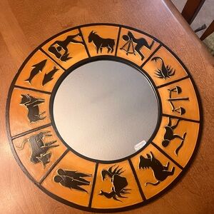 Zodiac-Themed Orange and Black Wall Mirror 90s Celestial Tarot Zodiac